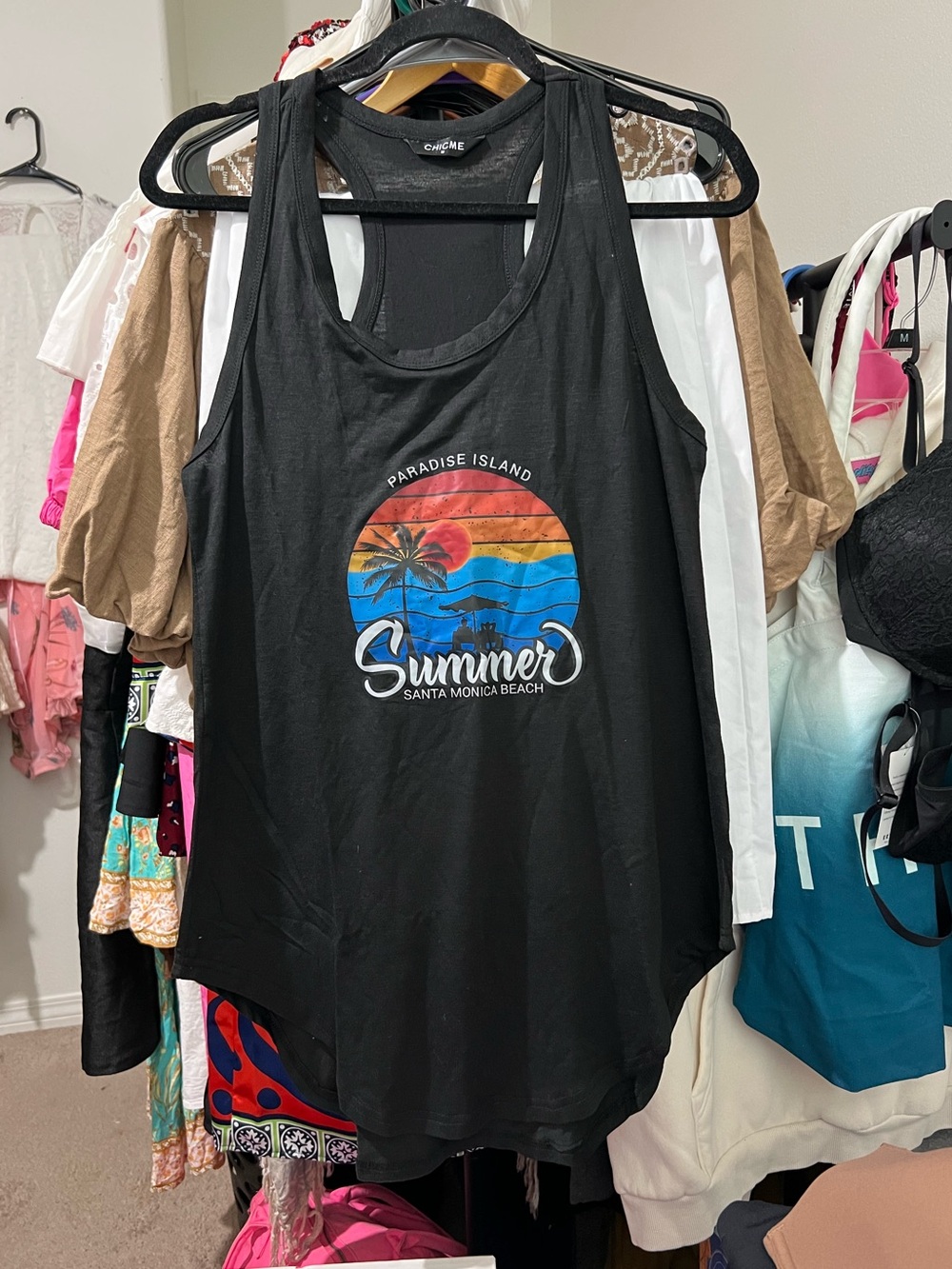 Chic Me Black Graphic Summer Santa Monica Tank Top